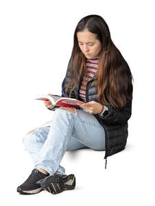 young asian woman sitting and reading a book