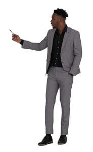 cut out black businessman standing and giving a presentation