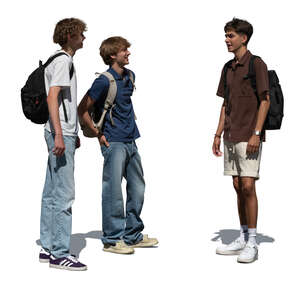 group of three teenage boys standing and talking