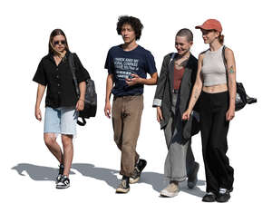 group of four young people walking