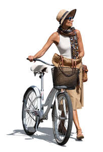 woman with a bicycle walking