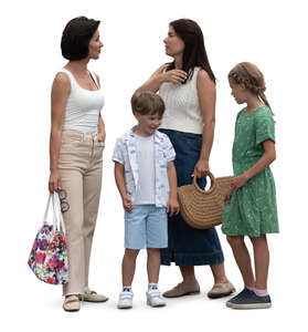 two women and two children standing and talking