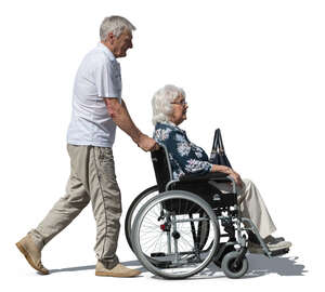 cut out elderly man pushing a wheelchair