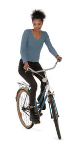 cut out young black woman riding a bicycle