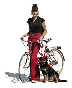 cut out teenage girl with a bike and a dog standing