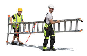 two cut out workers carrying a ladder