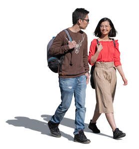 two young asian people walking