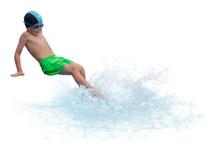 cut out little boy sitting by the pool and splashing water