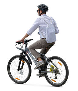 man with a helmet riding a bicycle