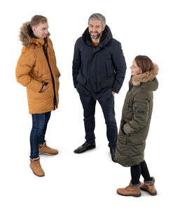 top view of a group of people in winter talking