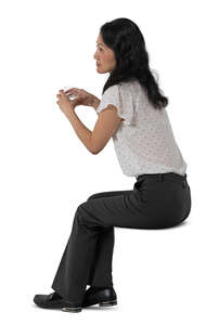 asian woman sitting and drinking water