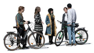 group of young people with bikes standing and talking