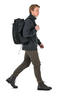 cut out young man with a backpack walking