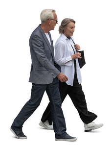 older man and woman walking together