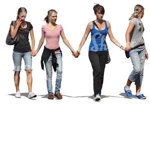 four girls walking hand in hand