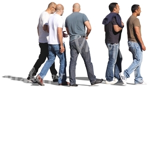 five men in jeans walking