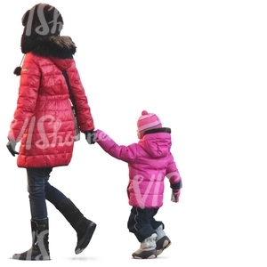 mother and daughter walking in winter