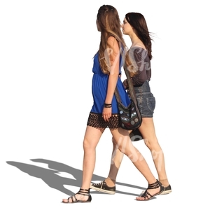 two long-haired women walking