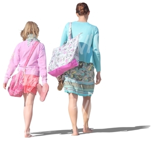 mother and daughter walking barefoot