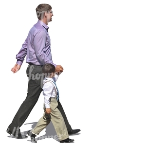 father and son in formal clothes walking