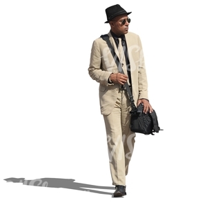 black man in a white suit and a hat