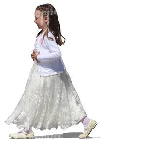 girl in a fancy white dress walking