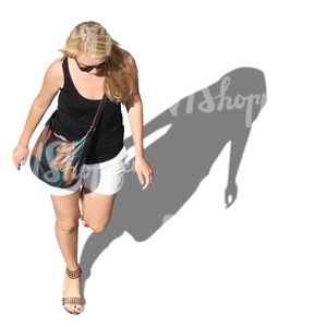 blond woman walking seen from above