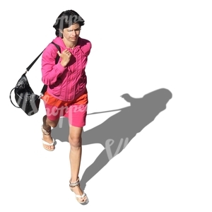 woman in pink clothes walking