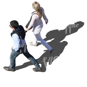 man and woman walking side by side