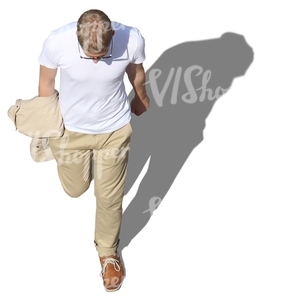 man with beige trousers walking