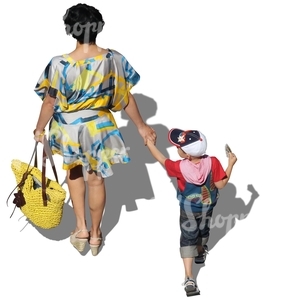 mother and son walking hand in hand