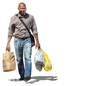 black man walking with a lot of shopping bags