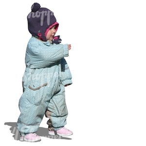 cut out child in a blue onsie walking