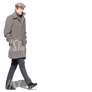 man with a grey coat walking