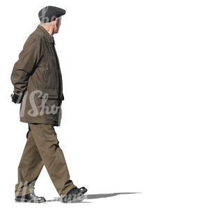 man with a brown winter jacket walking