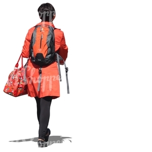 cut out travelling woman in a red coat