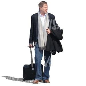 travelling man pulling a suitcase