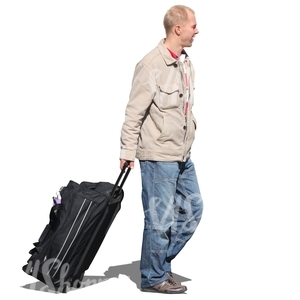 man travelling with a big suitcase