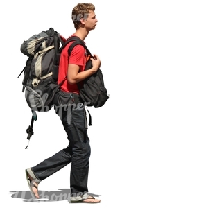 teenage boy travelling with a huge backpack