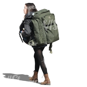 woman with a huge backpack walking
