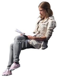 cut out blond woman sitting and reading