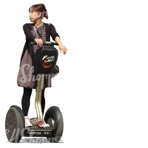 cut out asian woman riding a segway