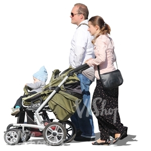 cut out couple pushing a baby carriage