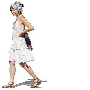 woman with a bandana walking in summertime