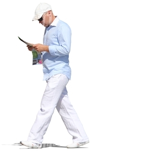 cut out man walking and reading a paper