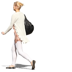 cut out blond woman walking in summer