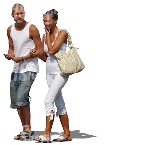 cut out couple in white walking arm in arm