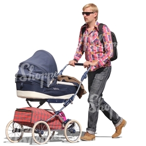 cut out man pushing a baby carriage