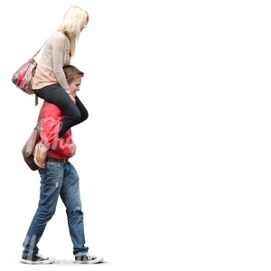 man carrying a woman on his shoulders