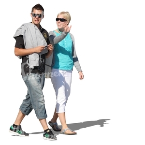 cut out couple with sunglasses walking